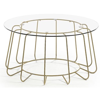 Stolik kawowy okrągły blat szklany podstawa metalowa złota Ø80x40 cm