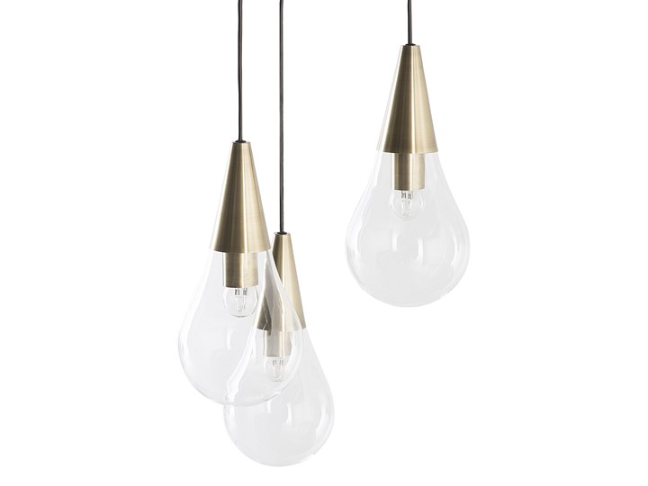 Lampa sufitowa przezroczysta szklana 118 cm miedziany akcent 3 klosze kształt kropli nowoczesna Żarówka na kablu Styl Nowoczesny Metal Szkło Kategoria Lampy wiszące