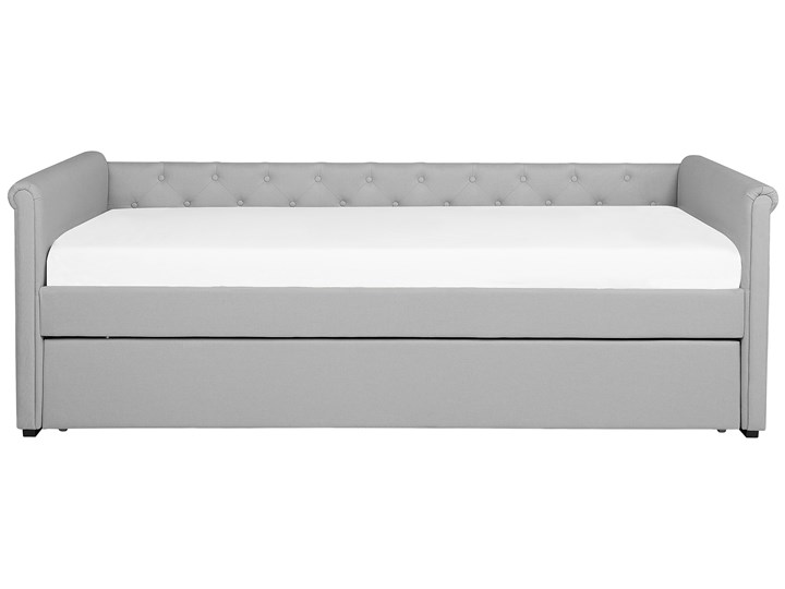 Łóżko dziecięce wysuwane ze stelażem jasnoszare tapicerowane tkaniną pikowane oparcie 80 x 200 cm Łóżko tapicerowane Kategoria Łóżka do sypialni
