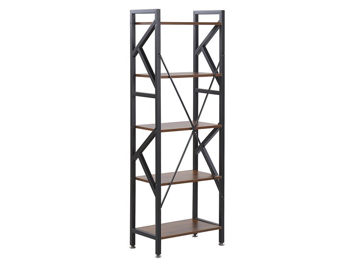 Beliani Regał ciemne drewno 5 półek czarna stalowa metalowa rama industrialny room divider Na książki Płyta meblowa Styl Nowoczesny Na dekoracje Płyta laminowana Płyta MDF Kategoria Witryny