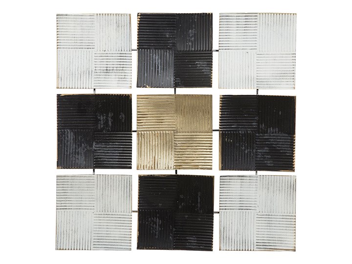 Dekoracja ścienna wisząca biało-czarna metalowa 50 x 50 cm geometryczna ozdoba w kwadraty Styl Nowoczesny