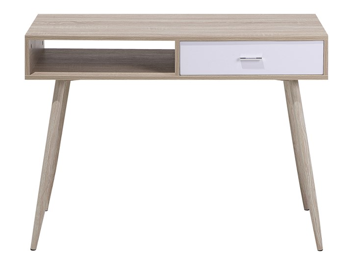 Biurko jasnobrązowe 100 x 48 cm w stylu skandynawskim z szufladami pod laptop Stal Płyta MDF Szerokość 100 cm Biurko konsola Drewno Kolor Brązowy