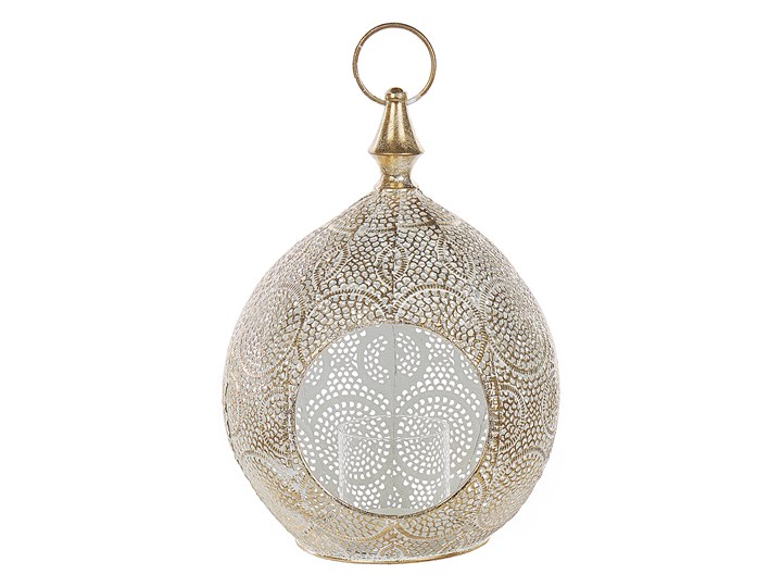 Beliani Lampion złoty metalowy 33 cm ze szklanym wkładem na świeczkę orientalny ażurowy Szkło Podgrzewacz Świecznik Kategoria Świeczniki i świece