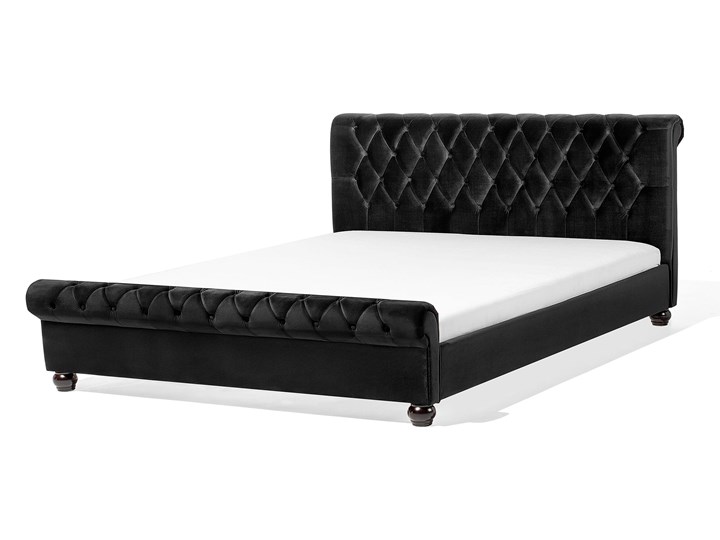 Łóżko ze stelażem czarne welurowe 160 x 200 cm z zagłówkiem pikowane styl glamour Łóżko tapicerowane Kolor Czarny