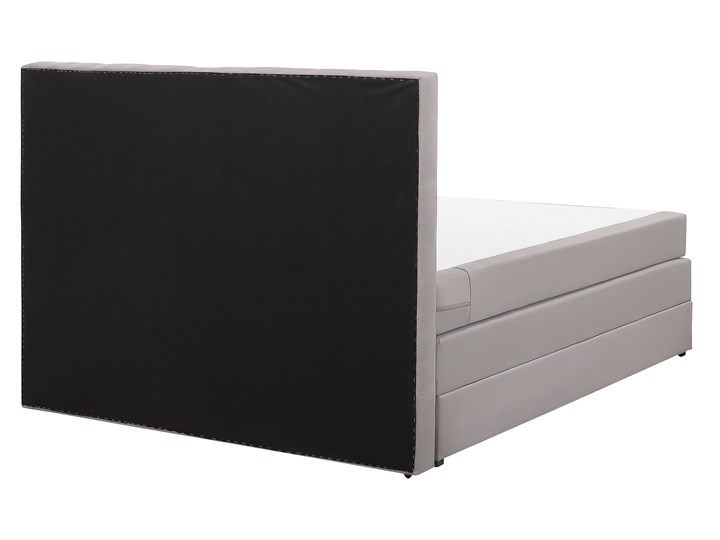 Łóżko kontynentalne jasnoszare tapicerowane z pojemnikami 160 x 200 cm boxspring wezgłowie materac sprężynowy topper Łóżko tapicerowane Kategoria Łóżka do sypialni