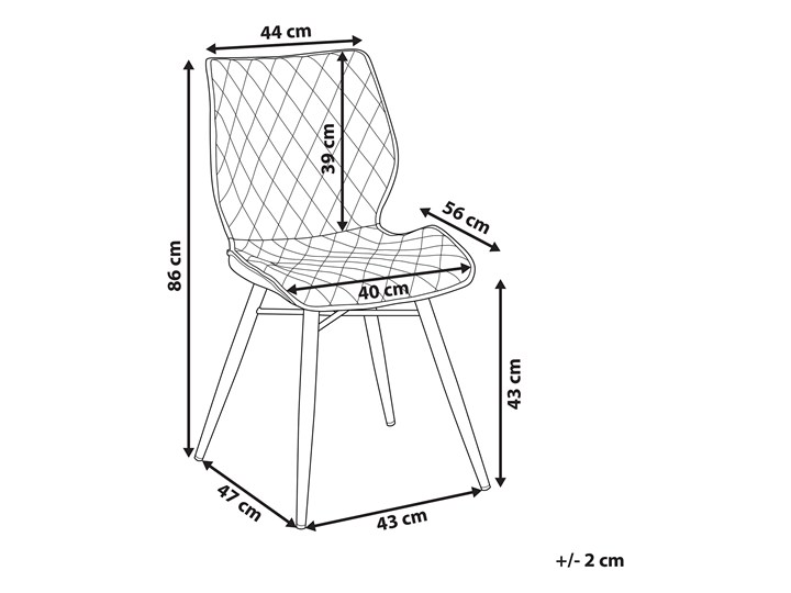 Zestaw 2 krzeseł niebieskich tapicerowanych z metalowymi czarnymi nogami do jadalni styl nowoczesny industrialny Szerokość 44 cm Głębokość 56 cm Tworzywo sztuczne Tapicerowane Tkanina Pikowane Drewno Wysokość 86 cm Styl Vintage