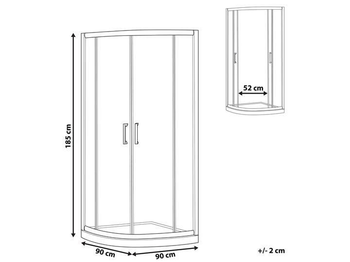 Kabina prysznicowa srebrna szkło hartowane aluminum podwójne drzwi półokrągłe 90x90x185cm nowoczesny design Narożna Rodzaj drzwi Rozsuwane Kategoria Kabiny prysznicowe