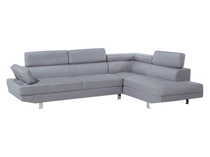 Narożnik lewostronny jasnoszary tapicerowany 5 osobowa sofa z regulowanymi zagłówkami Szerokość 261 cm Typ Gładkie