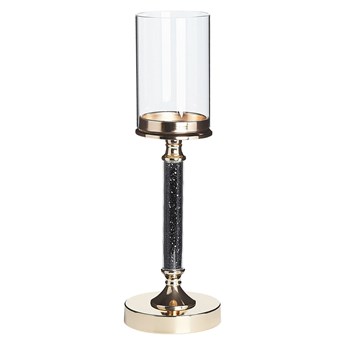 Beliani Świecznik złoto-czarny metalowy ze szklanym kloszem lampion na nóżce 41 cm elegancka dekoracja stołu komody ozdoba styl glamour