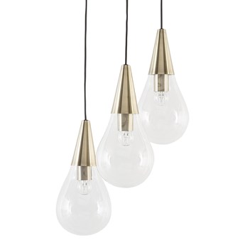 Lampa sufitowa przezroczysta szklana 118 cm miedziany akcent 3 klosze kształt kropli nowoczesna