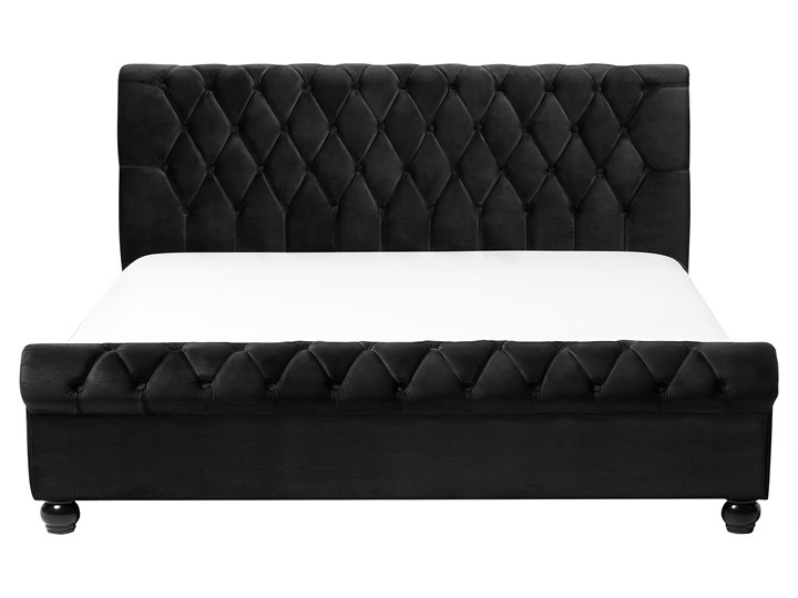 Łóżko ze stelażem czarne welurowe 160 x 200 cm z zagłówkiem pikowane styl glamour Łóżko tapicerowane Kolor Czarny