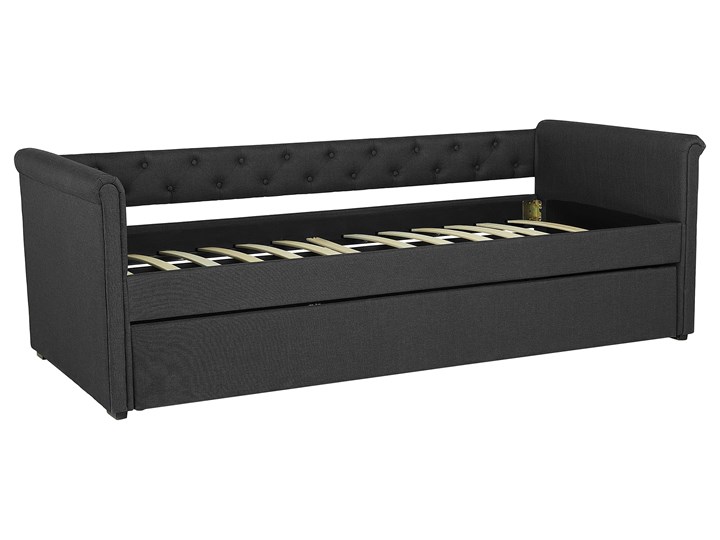 Beliani Łóżko dziecięce wysuwane ze stelażem ciemnoszare tapicerowane tkaniną pikowane oparcie 90 x 200 cm Tworzywo sztuczne Rozmiar materaca 90x200 cm Drewno Kolor Szary