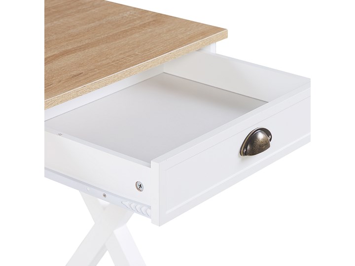 Biurko białe z jasnym blatem MDF 103 x 50 cm z szufladami małe skandynawski Drewno Płyta MDF Sosna Pomieszczenie Biuro