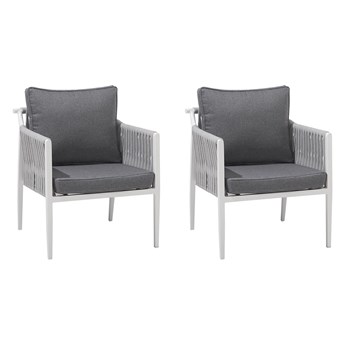 Zestaw 2 krzeseł ogrodowych biały aluminiowy szare poduszki na balkon taras nowoczesny design
