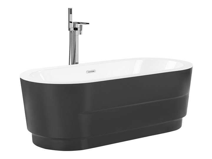 Wanna wolnostojąca czarna akrylowa 170 x 80 cm system przelewowy owalna minimalistyczny design Kolor Czarny Wolnostojące Kategoria Wanny