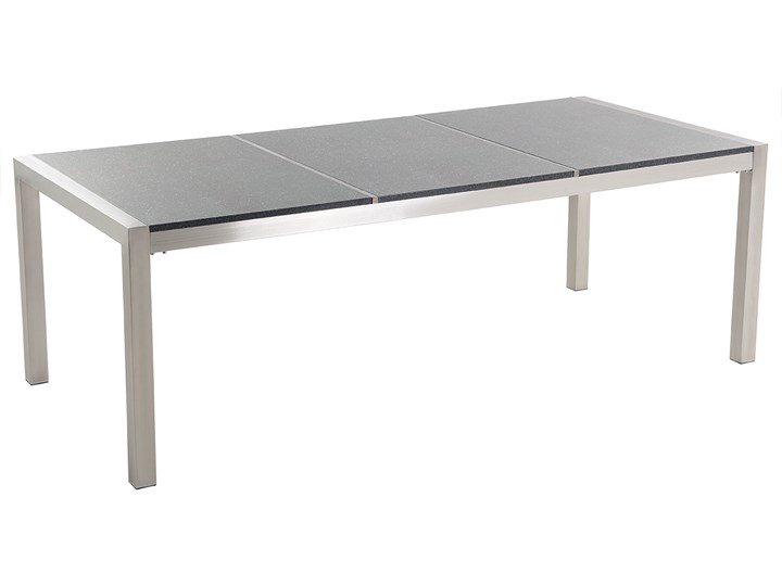 Beliani Zestaw mebli ogrodowych jadalniany szary stół granitowy polerowany 220 x 100 cm 8 czarnych krzeseł z technorattanu sztaplowanych Stoły z krzesłami Styl Nowoczesny Stal Zawartość zestawu Krzesła