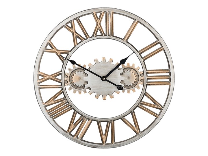 Zegar ścienny srebrno-złoty żelazny rzymskie cyfry Ø 46 cm industrialny design Metal Okrągły Pomieszczenie Sypialnia