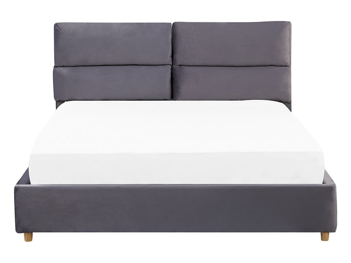 Łóżko z pojemnikiem szare welurowa tapicerka 140 x 200 cm podwójne ze schowkiem podnoszone Łóżko tapicerowane Kategoria Łóżka do sypialni Kolor Szary