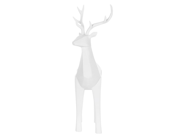 Figurka dekoracyjna renifer biała żywica syntetyczna 40 x 24 cm geometryczna styl skandynawski Zwierzęta Kolor Biały Kategoria Figury i rzeźby