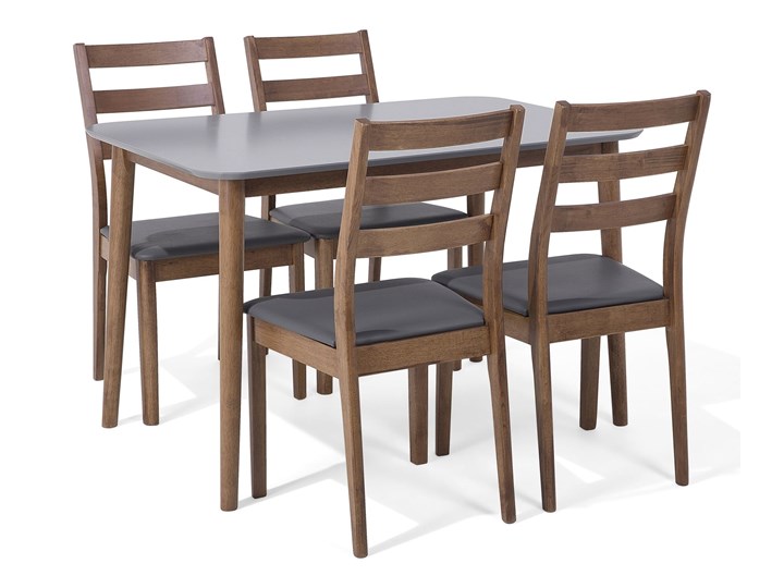 Beliani Zestaw mebli do jadalni 4-osobowy drewniany szary stół 118 x 77 cm 4 krzesła ekoskóra Pomieszczenie Jadalnia Kategoria Stoły z krzesłami