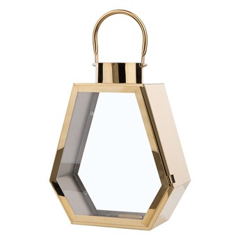 Lampion dekoracyjny mosiężny metalowy geometryczny 46 cm ozdobna latarnia na świecę