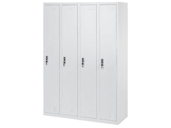 Szafa ubraniowa biała metalowa 120 x 45 x 180 cm 4 drzwi na kluczyk z półkami i drążkiem Uniwersalne Kolor Biały
