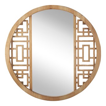 Lustro ścienne jasne drewno okrągłe 60 cm ręcznie wykonane geometryczna rama rustykalne