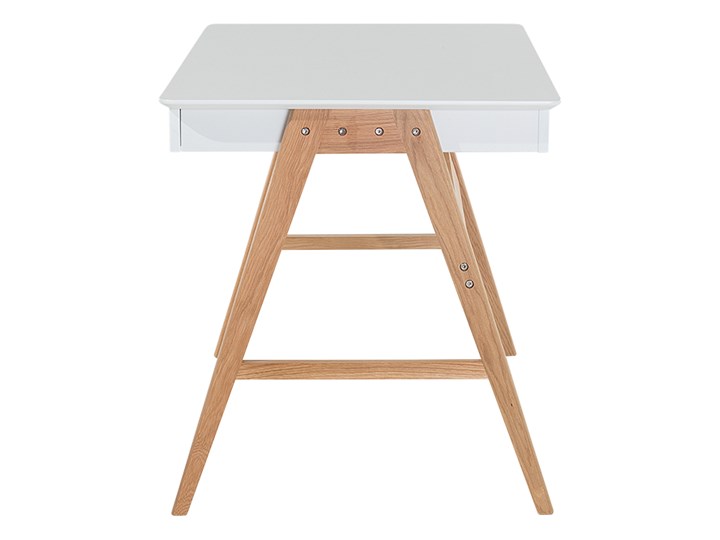 Biurko białe na drewnianych nóżkach 120 x 70 cm z szufladami styl skandynawski Szerokość 120 cm Drewno Płyta MDF Kategoria Biurka Biurko komputerowe Kolor Biały
