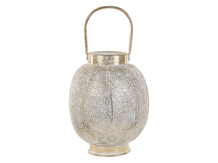 Beliani Lampion złoty metalowy 30 cm ze szklanym wkładem na świeczkę boho orientalny ażurowy Szkło Kategoria Świeczniki i świece