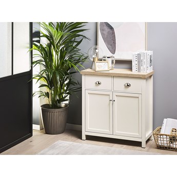 Beliani Komoda kremowa blat jasne drewno 82 x 79 cm 2 szuflady szafka styl rustykalny