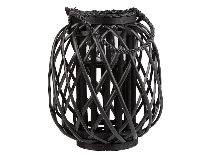 Lampion dekoracyjny czarny drewniany 30 cm ozdobna latarnia na świecę Drewno Szkło Kategoria Świeczniki i świece