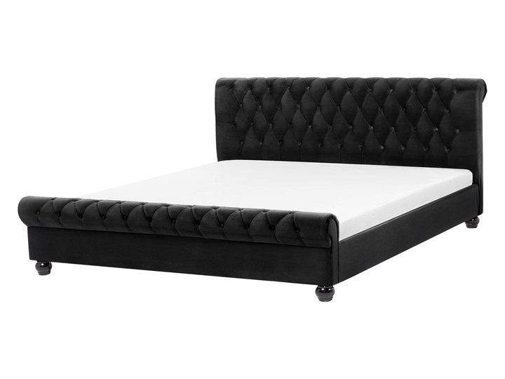Łóżko ze stelażem czarne welurowe 180 x 200 cm z zagłówkiem pikowane styl glamour Drewno Pojemnik na pościel Bez pojemnika Łóżko pikowane Łóżko tapicerowane Styl Vintage