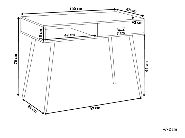 Biurko jasnobrązowe 100 x 48 cm w stylu skandynawskim z szufladami pod laptop Biurko konsola Drewno Stal Płyta MDF Szerokość 100 cm Kategoria Biurka