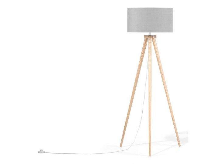 Beliani Lampa stojąca szara jasne drewno dębowe 142 cm trójnóg okrągły abażur nowoczesna Lampa sztalugowa Lampa z abażurem Pomieszczenie Salon