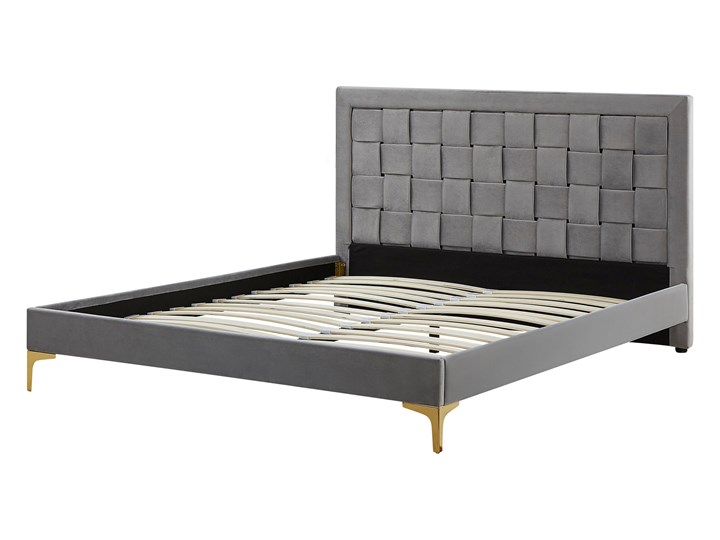 Łóżko welurowe szare 140 x 200 cm tapicerowane złote nóżki wezgłowie oparcie glamour nowoczesne Kategoria Łóżka do sypialni Łóżko tapicerowane Kolor Złoty