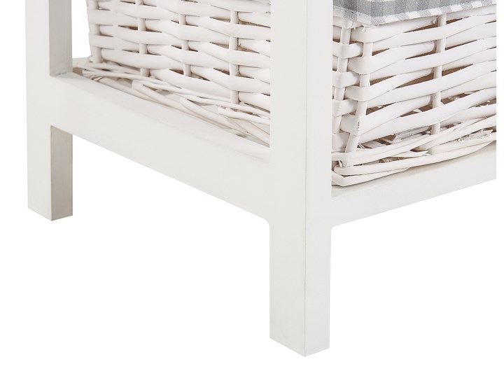 Szafka biało drewno MDF 58 x 40 cm szuflada i dwa plecione wiklinowe kosze z beżowa wyściółką stolik nocny do sypialni pokoju dziecięcego Płyta MDF Kolor Biały