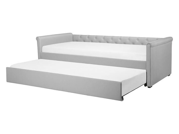 Łóżko dziecięce wysuwane ze stelażem jasnoszare tapicerowane tkaniną pikowane oparcie 80 x 200 cm Łóżko tapicerowane Kategoria Łóżka do sypialni