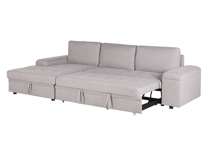 Narożnik rozkładany jasnoszary sofa narożna do salonu kanapa z funkcją spania z pojemnikiem skandynawska W kształcie L Kategoria Narożniki Funkcje Z pojemnikiem na pościel