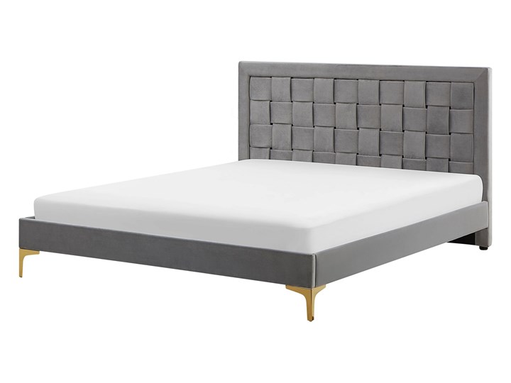 Łóżko welurowe szare 140 x 200 cm tapicerowane złote nóżki wezgłowie oparcie glamour nowoczesne Kolor Złoty Łóżko tapicerowane Kategoria Łóżka do sypialni