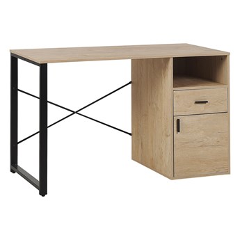 Biurko do biura domowego jasne drewno metalowa rama 120 x 60 cm przechowywanie szuflada szafka półka blat z tworzywa