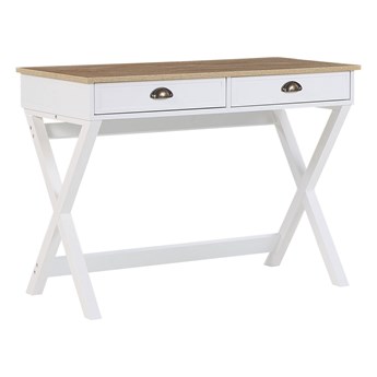 Beliani Biurko białe z jasnym blatem MDF 103 x 50 cm z szufladami małe skandynawski