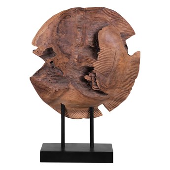 Beliani Figurka dekoracyjna ryba jasne drewno tekowe 41 x 31 cm styl rustykalny
