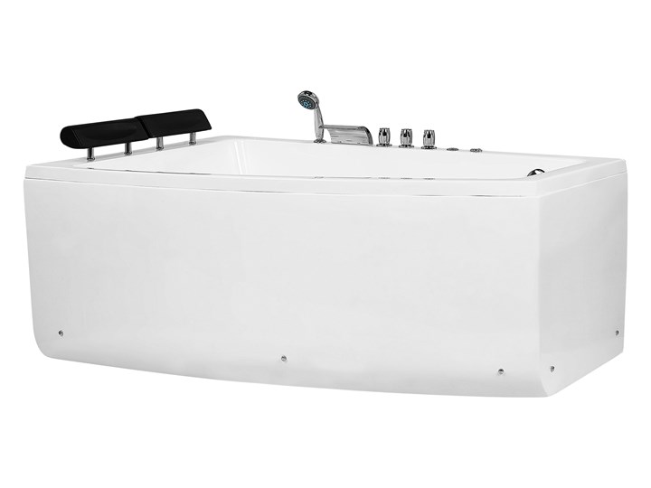 Wanna narożna biała akrylowa 182 x 121 cm prawostronna hydromasaż dysze wodne z zagłówkami Kolor Biały Stal Kategoria Wanny