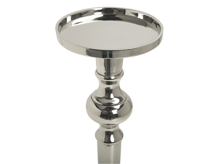 Świecznik dekoracyjny srebrny metalowy stojący 40 cm na jedną świecę elegancka ozdoba wnętrza Aluminium Kategoria Świeczniki i świece
