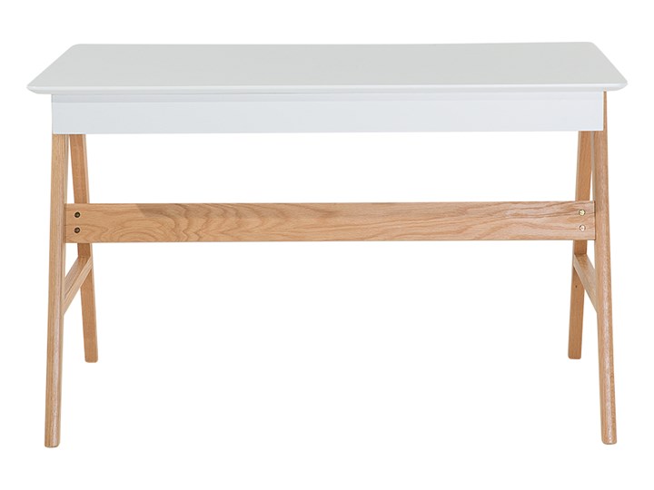 Biurko białe na drewnianych nóżkach 120 x 70 cm z szufladami styl skandynawski Biurko komputerowe Pomieszczenie Biuro Szerokość 120 cm Płyta MDF Drewno Kategoria Biurka
