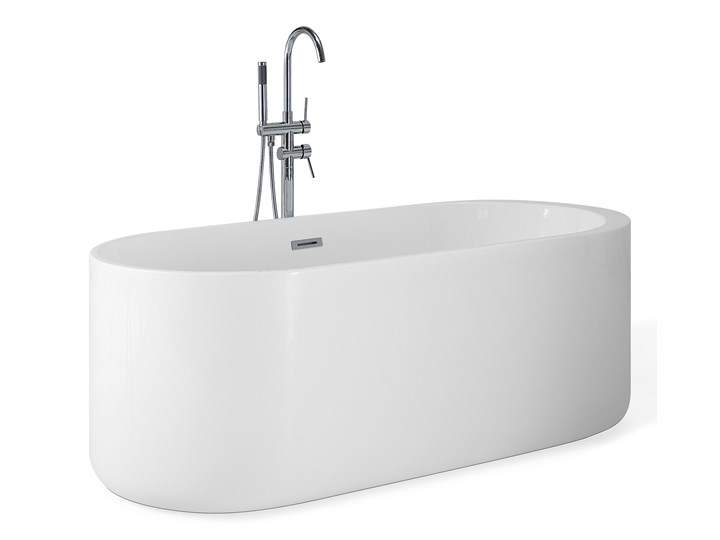 Wanna wolnostojąca biała akrylowa 170 x 80 cm system przelewowy owalna współczesna Wolnostojące Długość 170 cm Kolor Biały