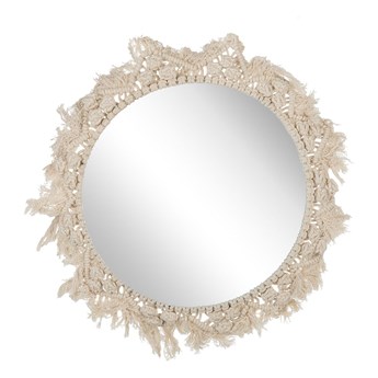 Lustro okrągłe wiszące beżowe makrama bawełniana rama ø 48 cm plecionka z frędzlami styl boho