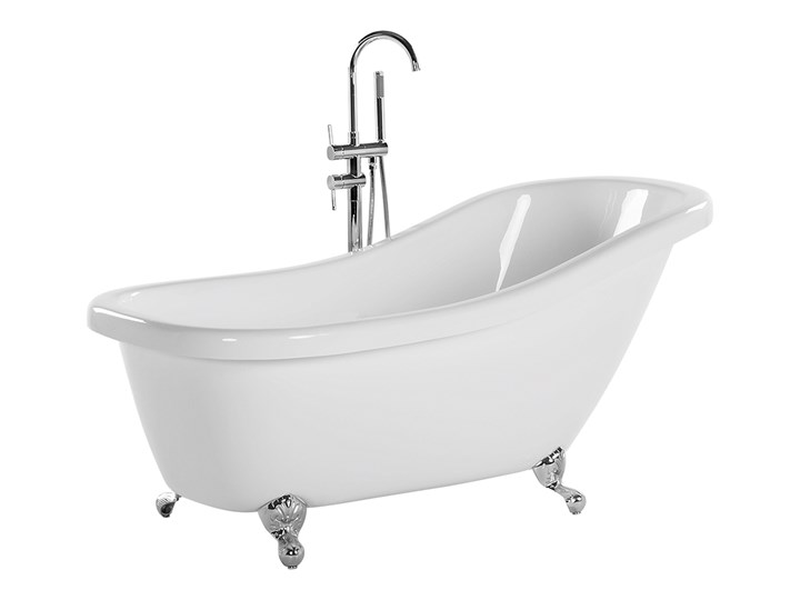 Wanna wolnostojąca biała akrylowa 170 x 80 cm system przelewowy owalna retro Wolnostojące Długość 170 cm Kolor Biały Kategoria Wanny