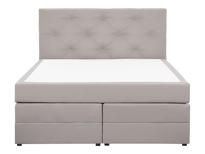 Łóżko kontynentalne jasnoszare tapicerowane z pojemnikami 160 x 200 cm boxspring wezgłowie materac sprężynowy topper Kategoria Łóżka do sypialni Łóżko tapicerowane Kolor Szary