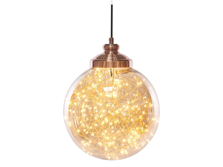 Lampa sufitowa szklana kulisty klosz metalowe elementy w kolorze miadzianym nowoczesna Szkło Lampa z kloszem Kategoria Lampy wiszące Kolor Miedziany